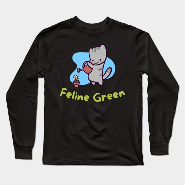 Feline Green Long Sleeve T-Shirt by ThumboArtBumbo